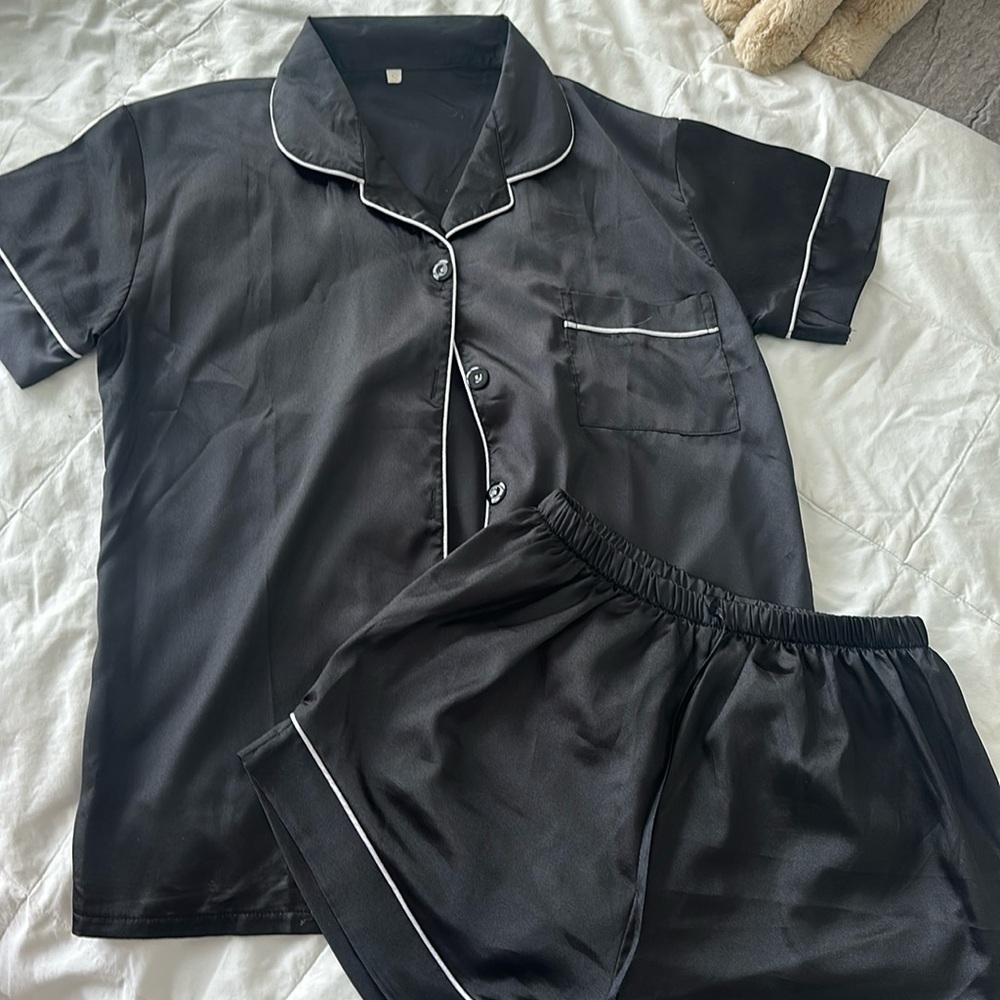 Black Pajama Set, Satin